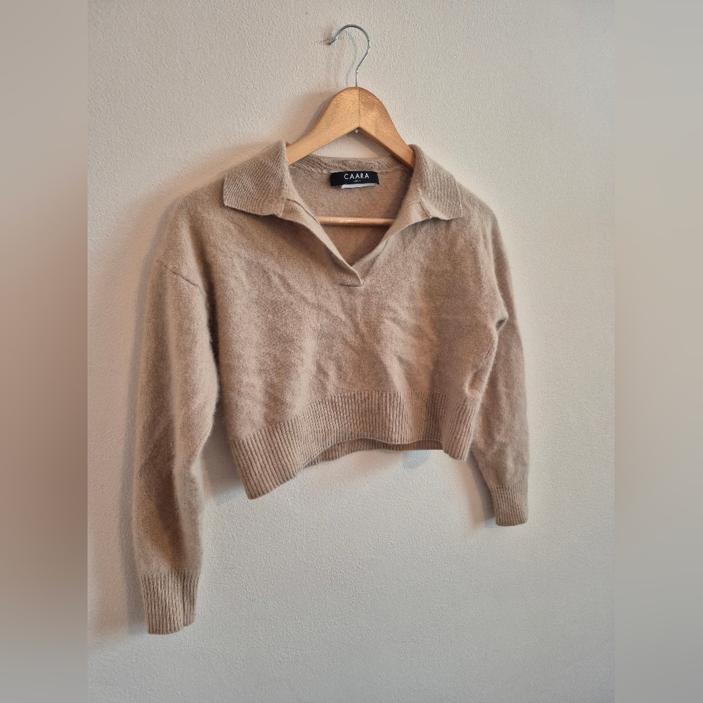 CAARA Cashmere 80% And Wool 20% Cropped Johnny Collar Sweater XS
